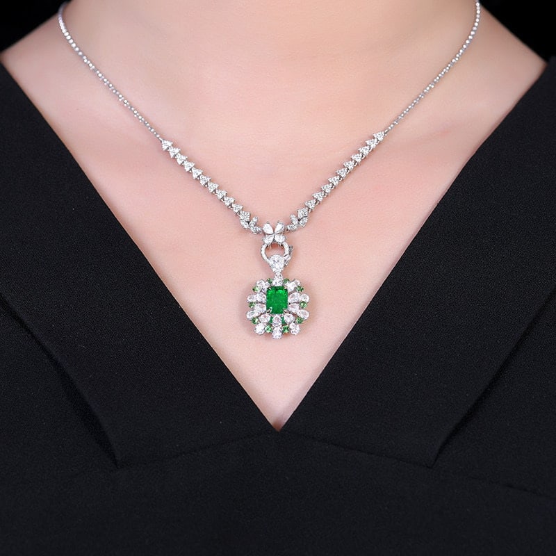 14k Gold 1.28 Ctw Natural Emerald & Diamond Pendant( Without Chain ) - 6