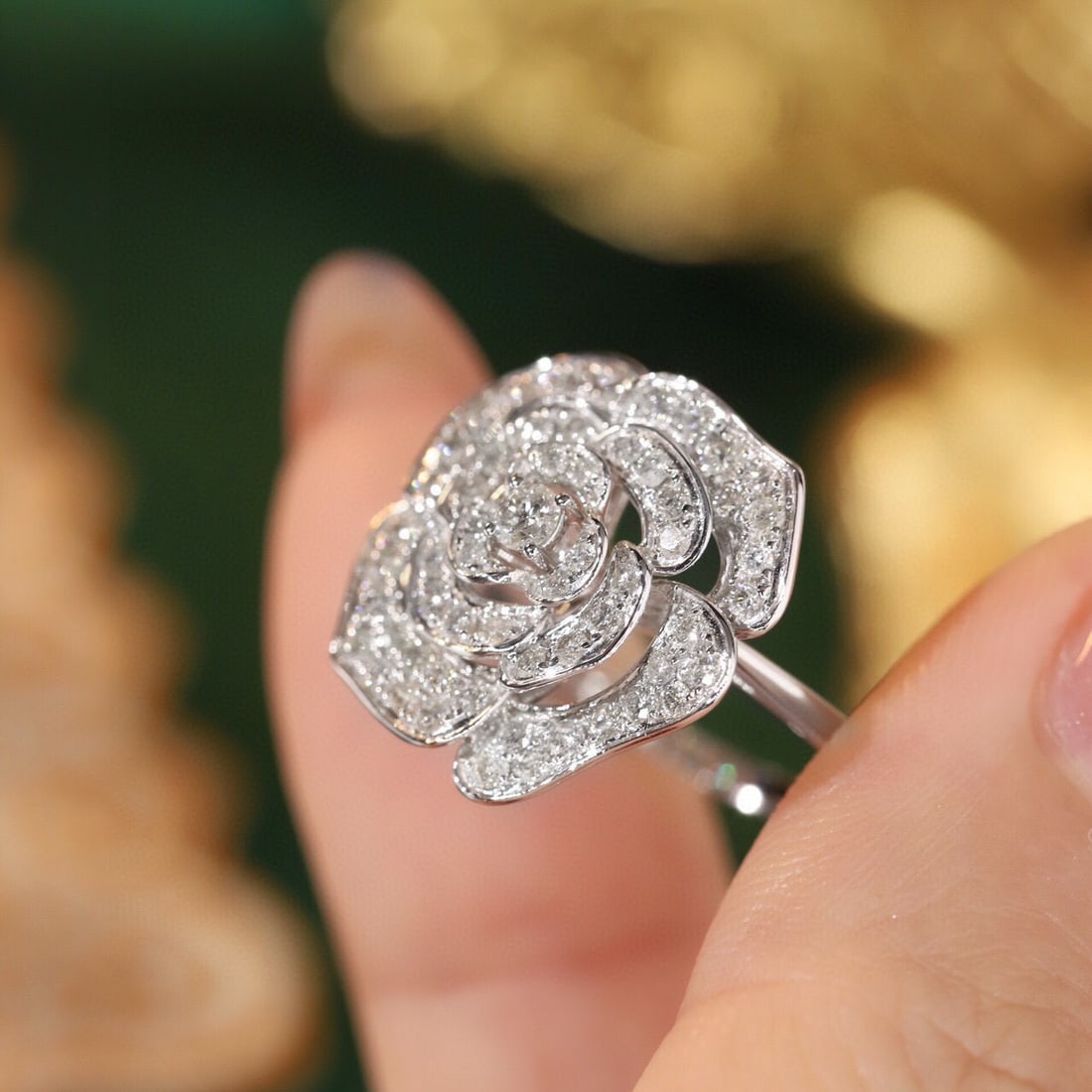 14k Gold 1.00 Ct Natural H Diamond & Flowers Ring - 7