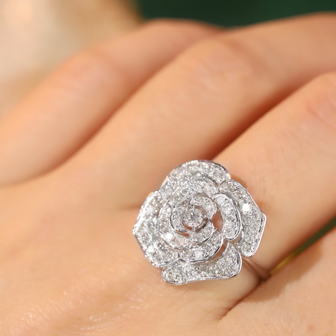 14k Gold 1.00 Ct Natural H Diamond & Flowers Ring - 8