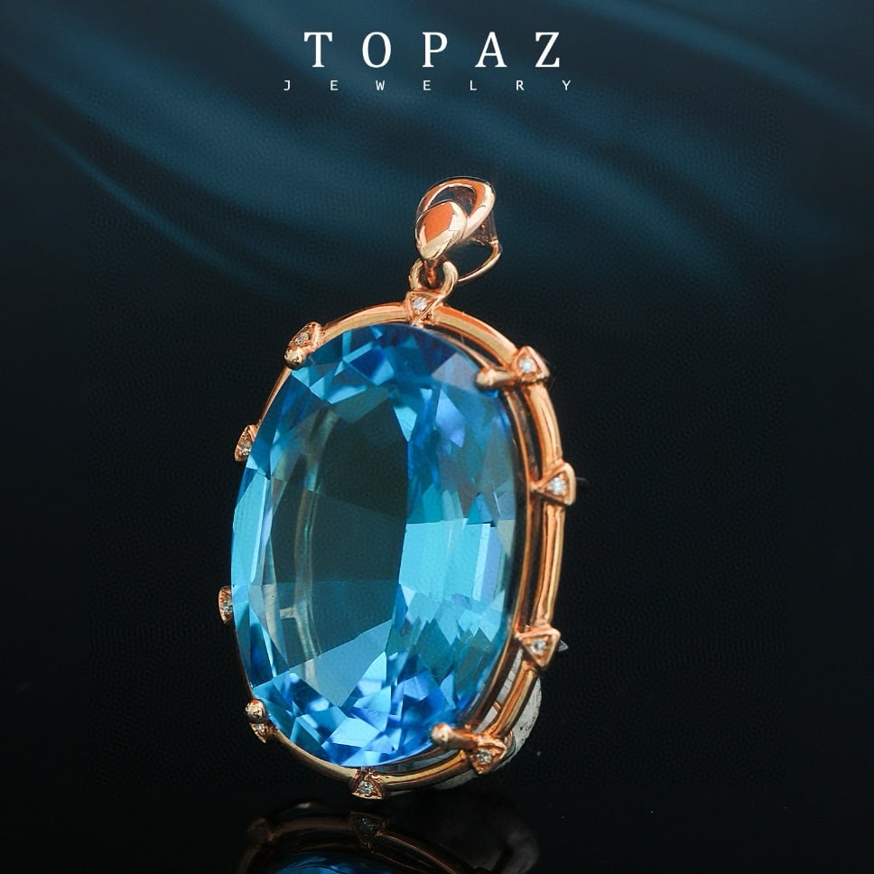 14k Gold 23.33 Ctw Natural Topaz & Diamond Pendant( Without Chain ) - 2