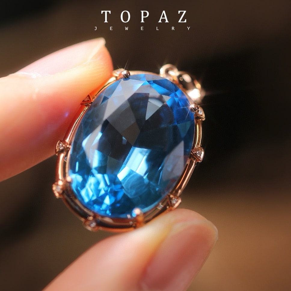 14k Gold 23.33 Ctw Natural Topaz & Diamond Pendant( Without Chain ) - 4