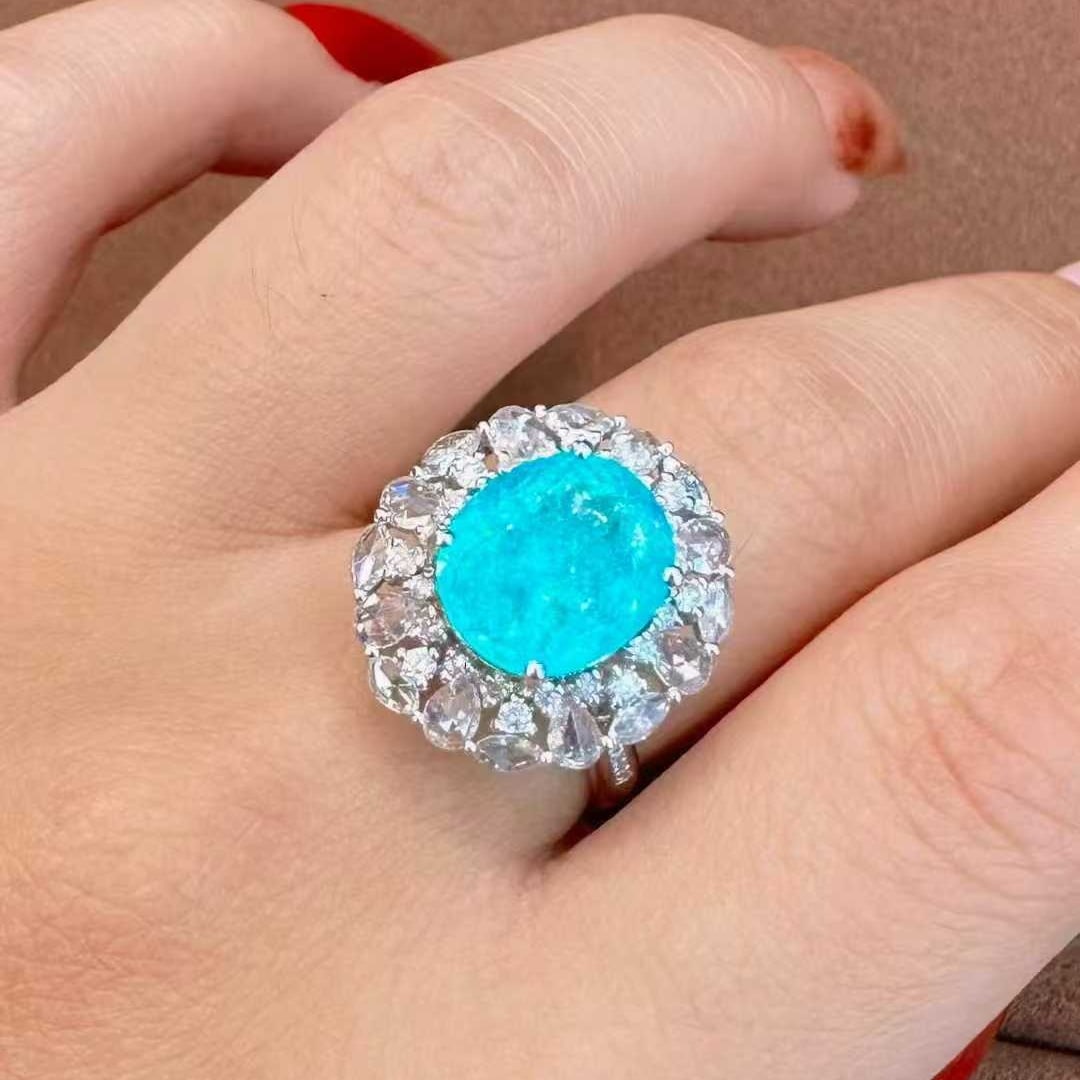 14k Gold 5.53 Ctw Natural Paraiba Tourmaline & Diamond Ring/pendant( Without Chain ) - 5