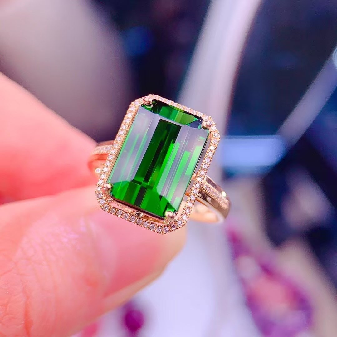 14k Gold 7.5 Ct Natural Tourmaline & Diamond Ring - 2