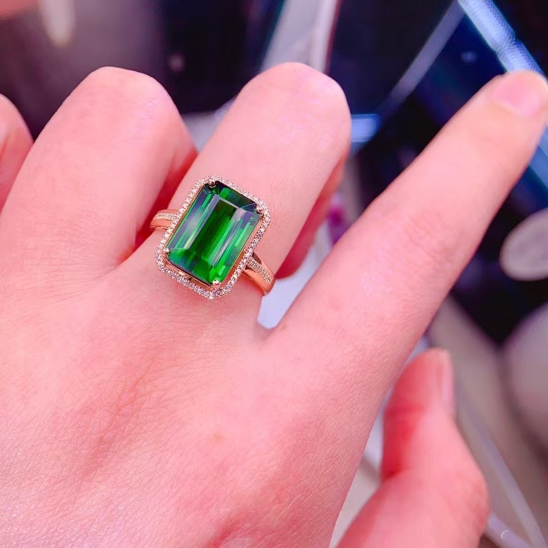 14k Gold 7.5 Ct Natural Tourmaline & Diamond Ring - 5