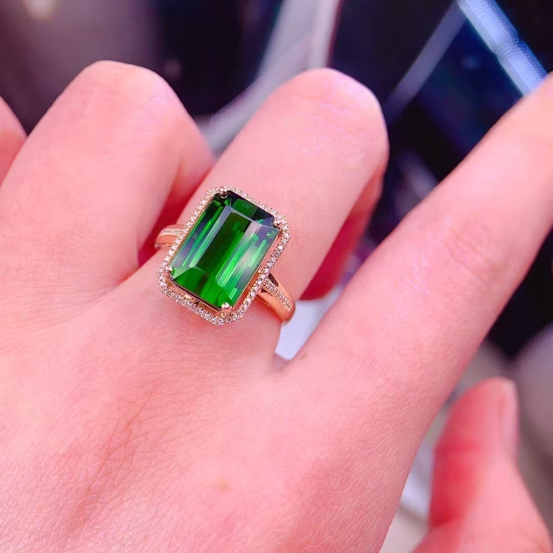 14k Gold 7.5 Ct Natural Tourmaline & Diamond Ring - 6