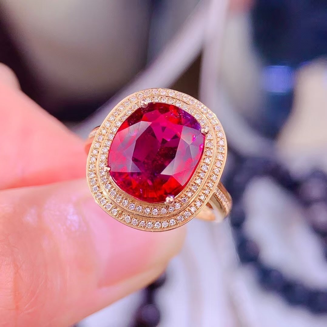 14k Gold 5.00 Ct Natural Tourmaline & Diamond Ring - 2