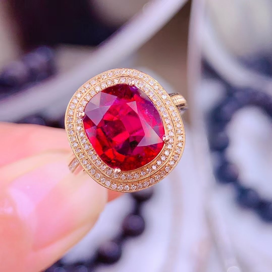 14k Gold 5.00 Ct Natural Tourmaline & Diamond Ring - 3