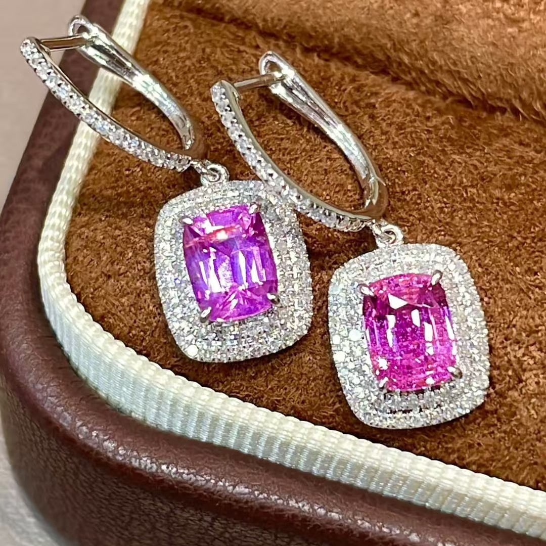 14k Gold 2.25 Ct Natural Sapphire & Diamond Earrings - 5