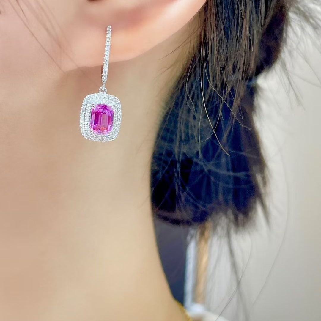 14k Gold 2.25 Ct Natural Sapphire & Diamond Earrings - 6