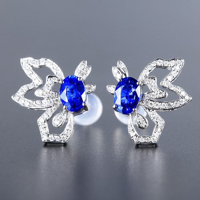 14k Gold 1.45 Ctw Natural Sapphire & Diamond Earrings - 2