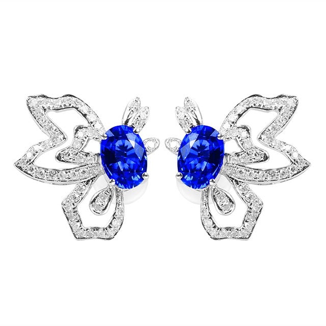 14k Gold 1.45 Ctw Natural Sapphire & Diamond Earrings - 5