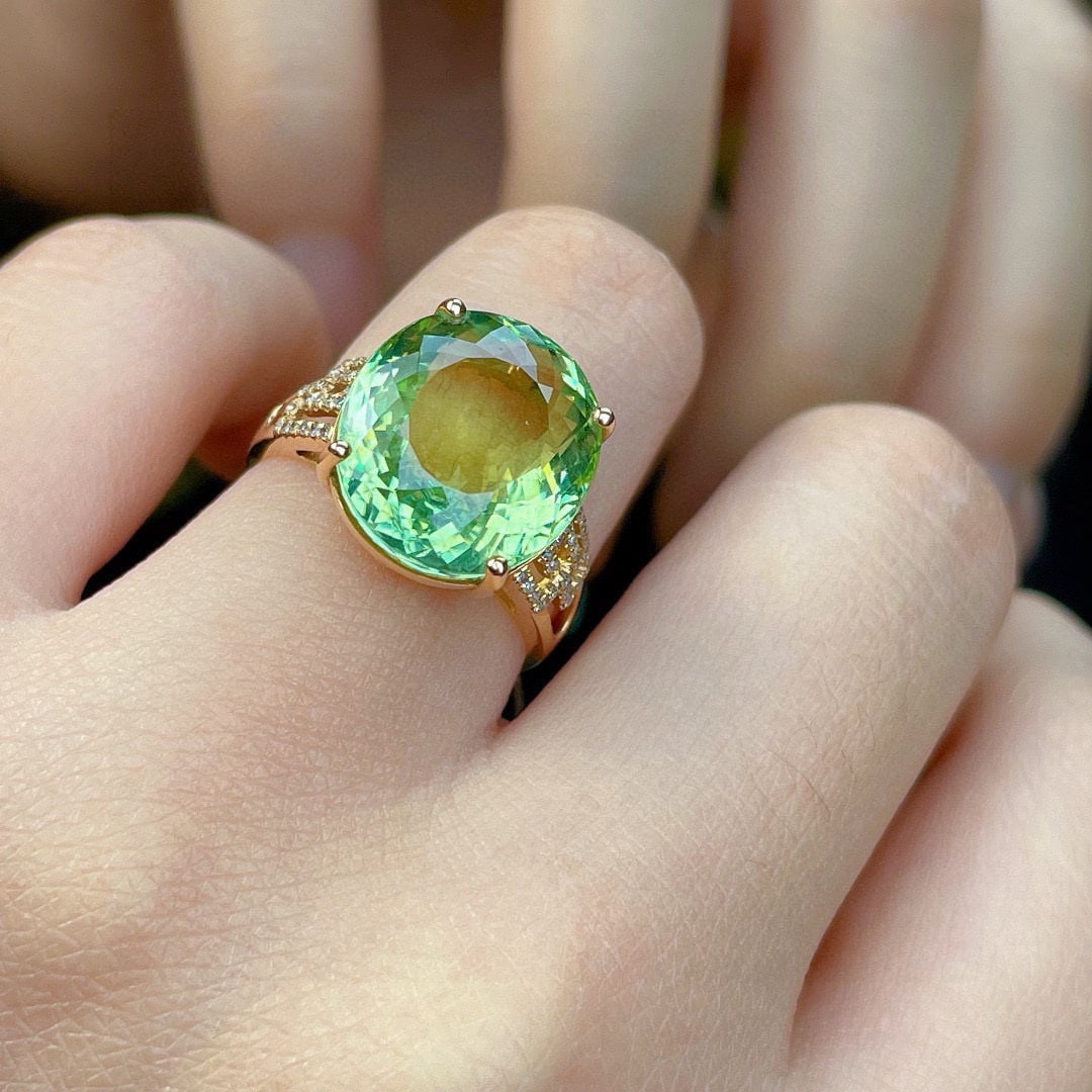 14k Gold 10.18 Ct Natural Tourmaline & Diamond Ring - 3