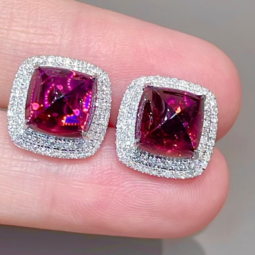 14k Gold 7.00 Ct Natural Tourmaline & Diamond Earrings - 2