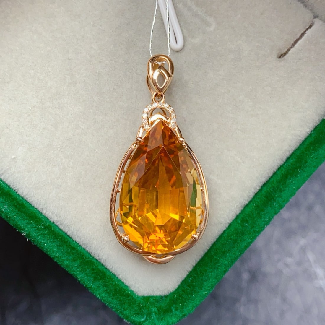 14k Gold 14.43 Ctw Natural Citrine & Diamond Pendant( Without Chain ) - 2