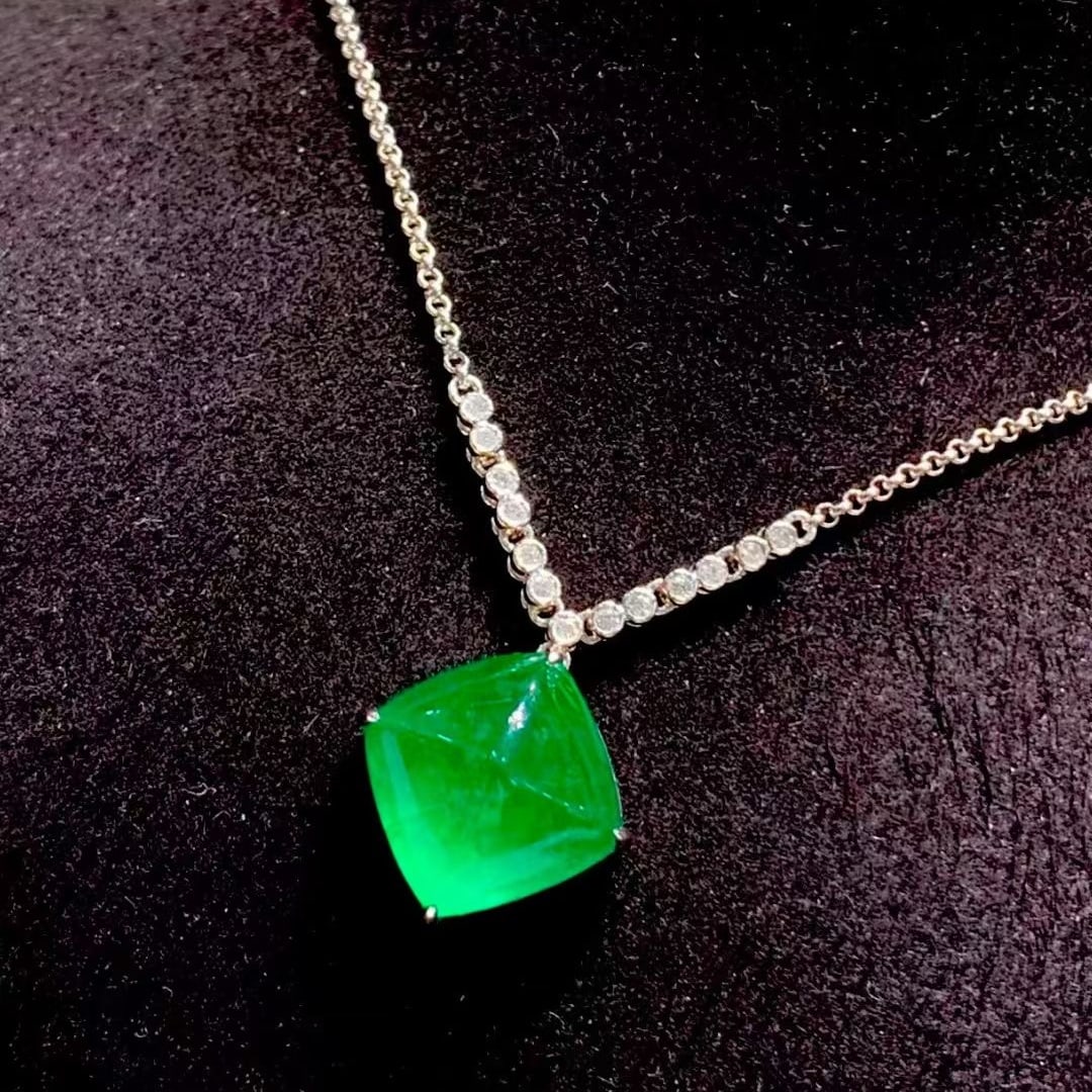 14k Gold 8.88 Ct Natural Emerald & Diamond Necklace - 4