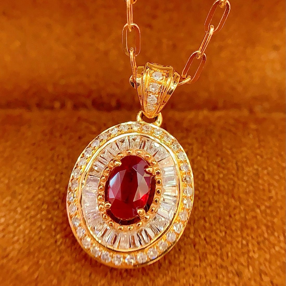 14k Gold 0.4 Ct Natural Ruby & Diamond Pendant( Without Chain ) - 2