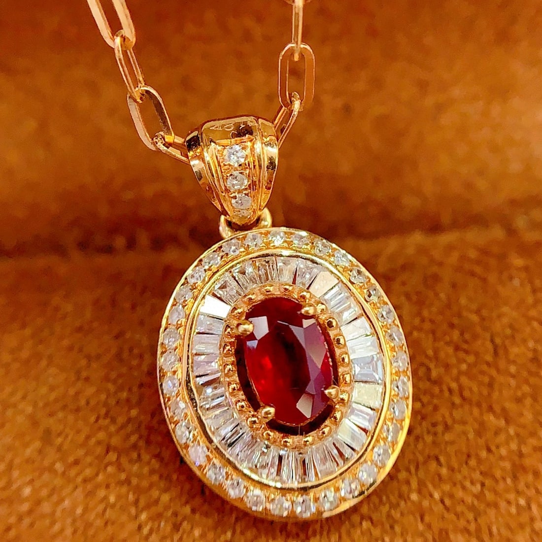 14k Gold 0.4 Ct Natural Ruby & Diamond Pendant( Without Chain ) - 3