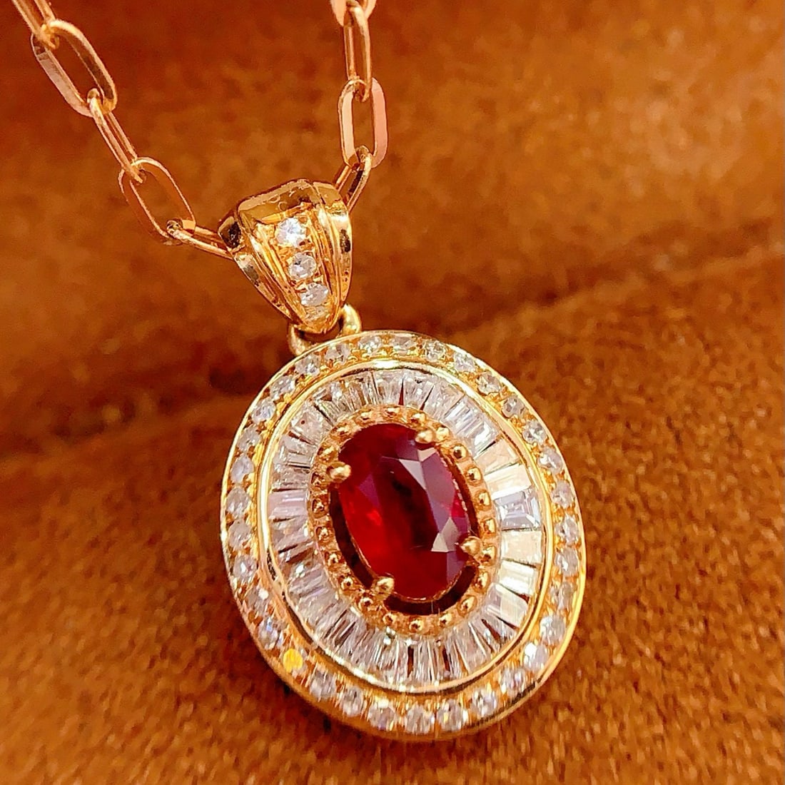 14k Gold 0.4 Ct Natural Ruby & Diamond Pendant( Without Chain ) - 5