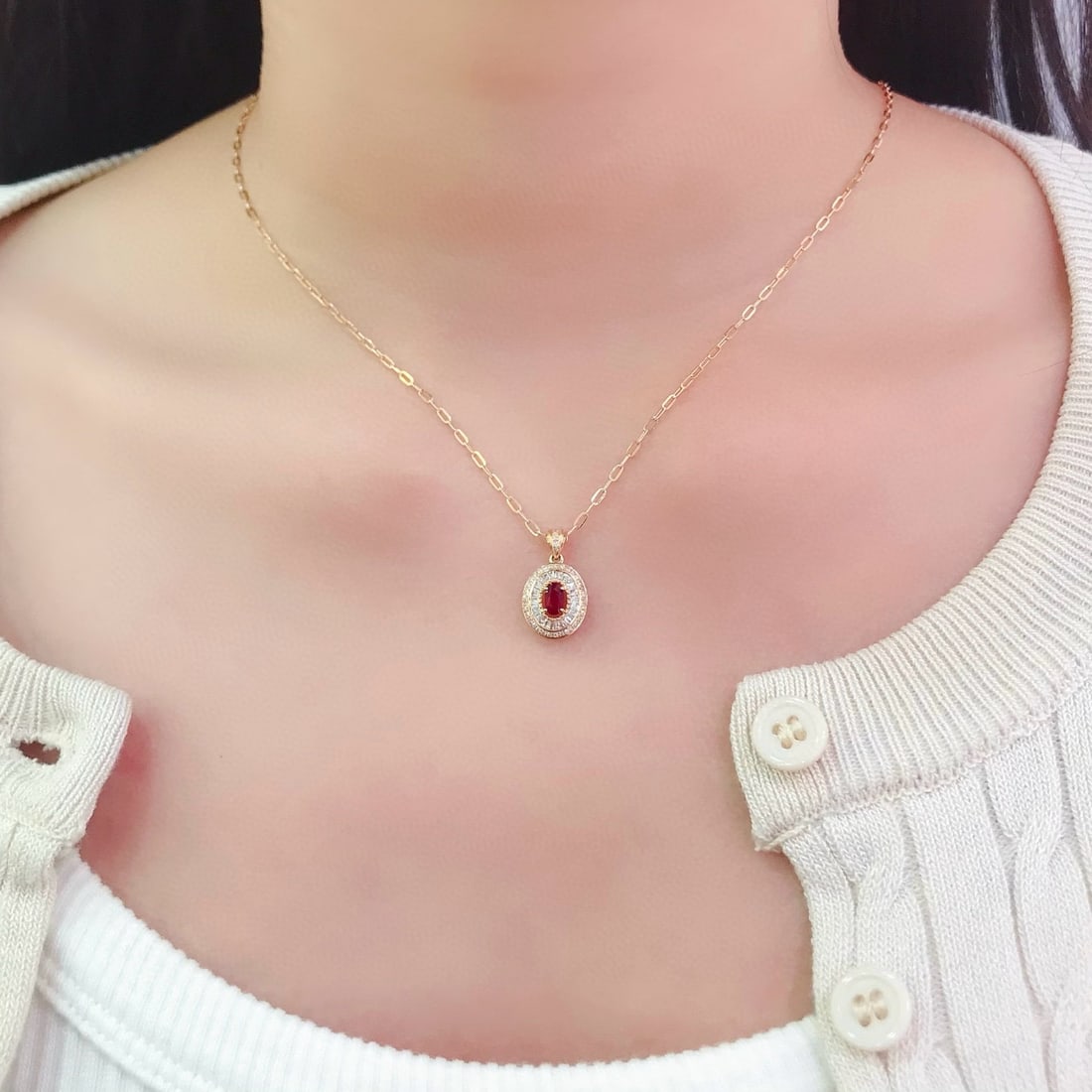 14k Gold 0.4 Ct Natural Ruby & Diamond Pendant( Without Chain ) - 6