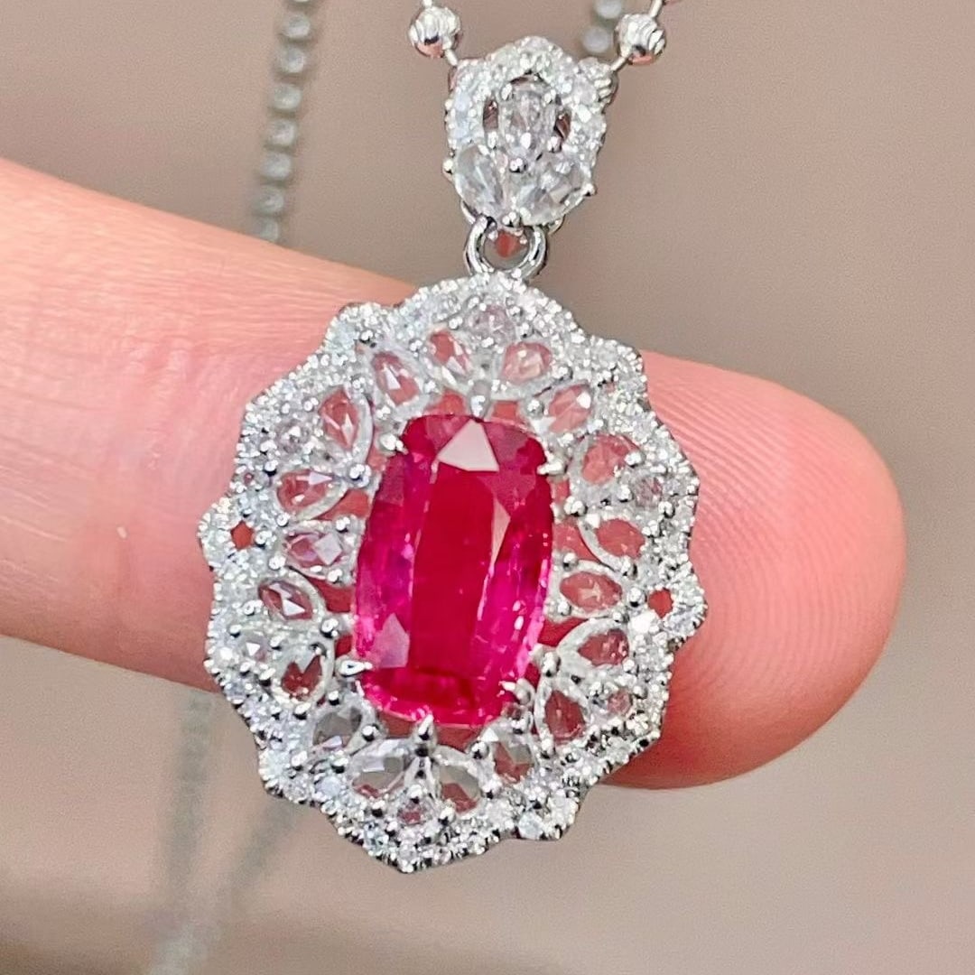 14k Gold 1.5 Ctw Natural Ruby & Diamond Pendant( Without Chain ): Ref:231105241 // gold content:14k gold // main gemstone:ruby // shape:cushion // carat weight:1. 3ct // color:pinkish red // treatment:natural // // adjacent gemstone 2 : diamond // shape:round //