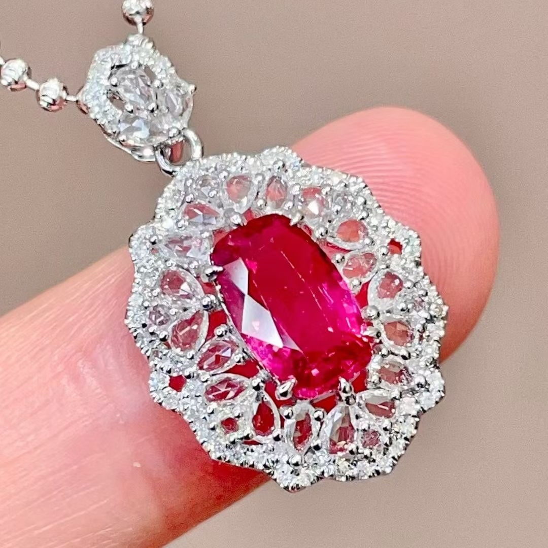 14k Gold 1.5 Ctw Natural Ruby & Diamond Pendant( Without Chain ) - 2
