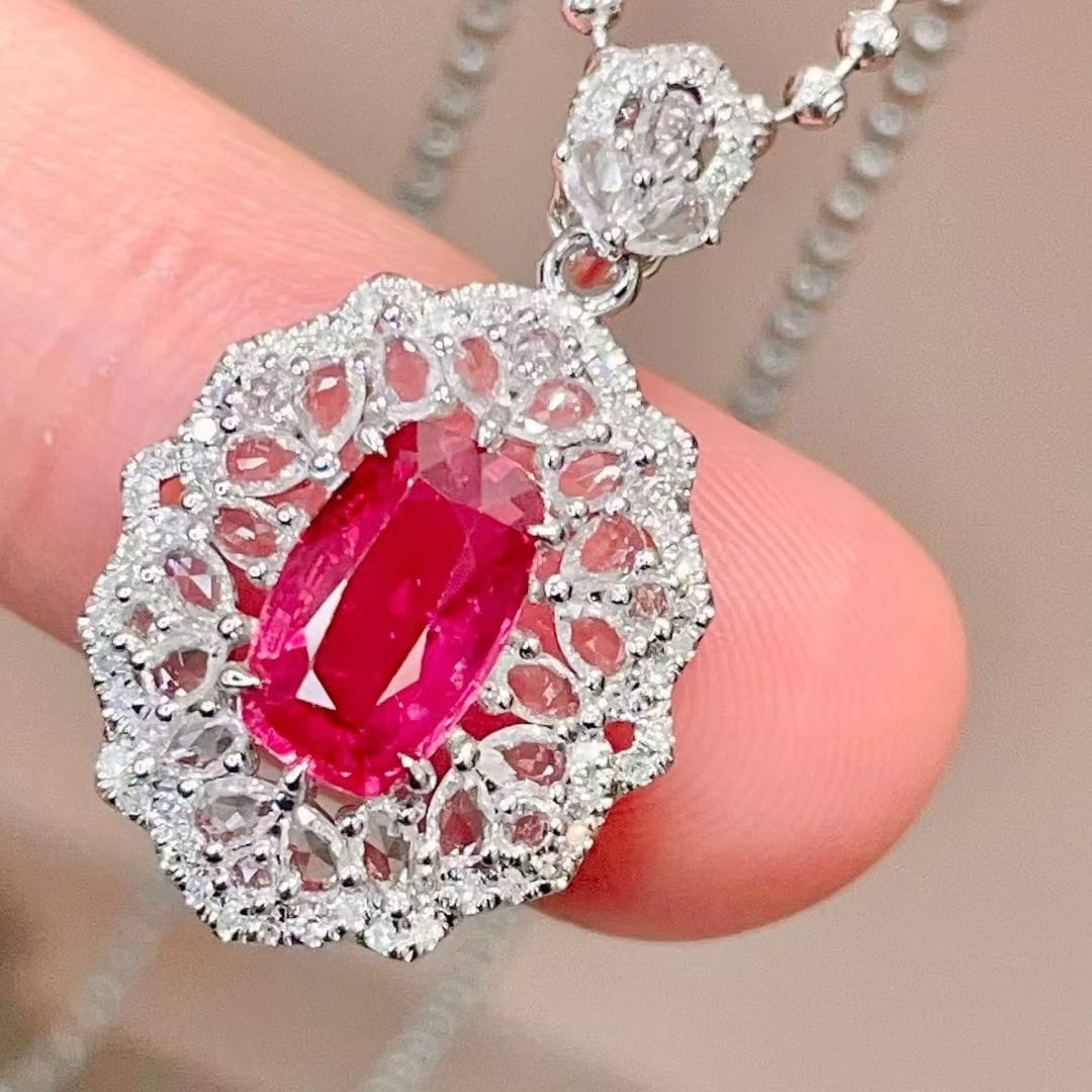 14k Gold 1.5 Ctw Natural Ruby & Diamond Pendant( Without Chain ) - 3