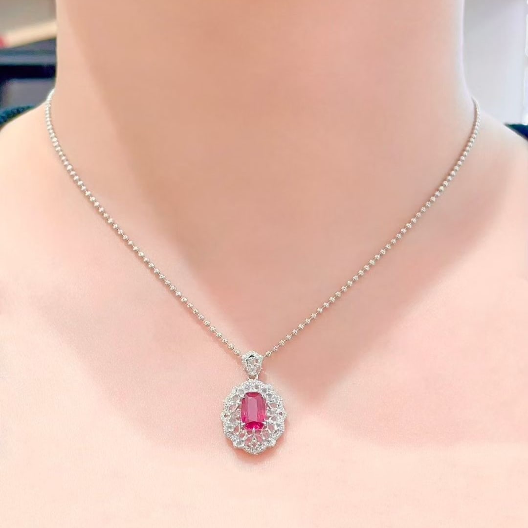 14k Gold 1.5 Ctw Natural Ruby & Diamond Pendant( Without Chain ) - 4