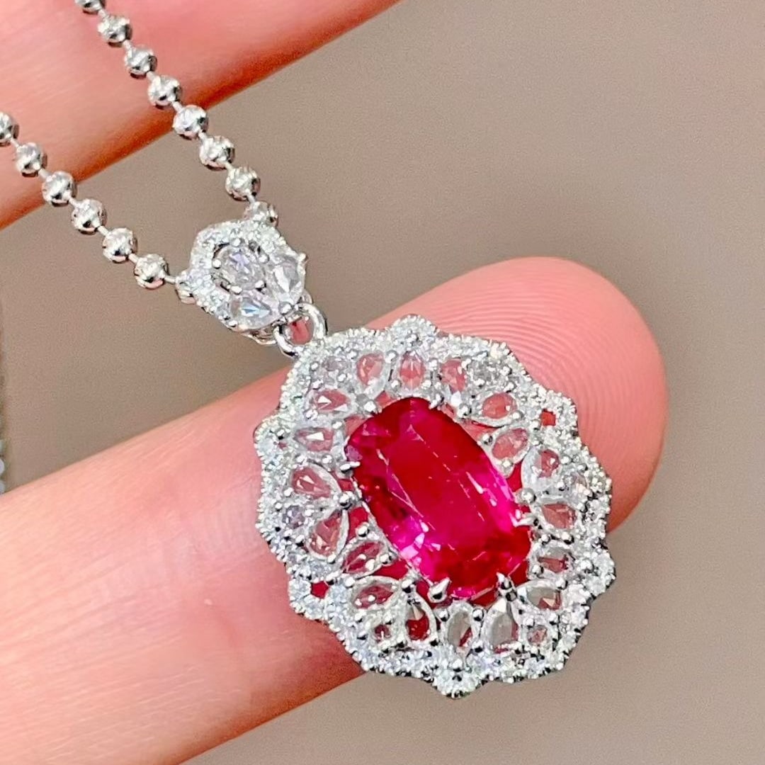 14k Gold 1.5 Ctw Natural Ruby & Diamond Pendant( Without Chain ) - 5