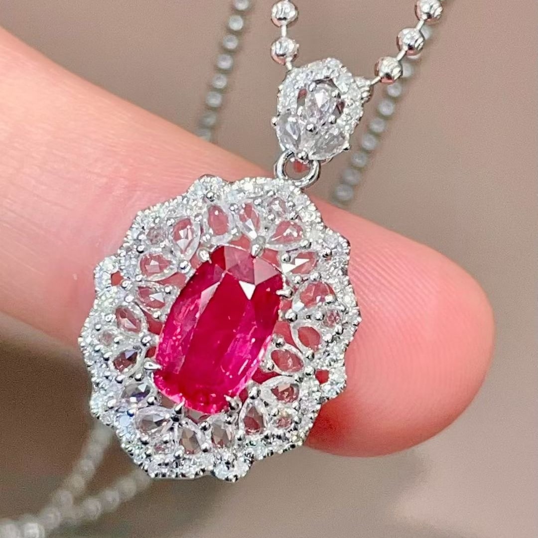 14k Gold 1.5 Ctw Natural Ruby & Diamond Pendant( Without Chain ) - 6