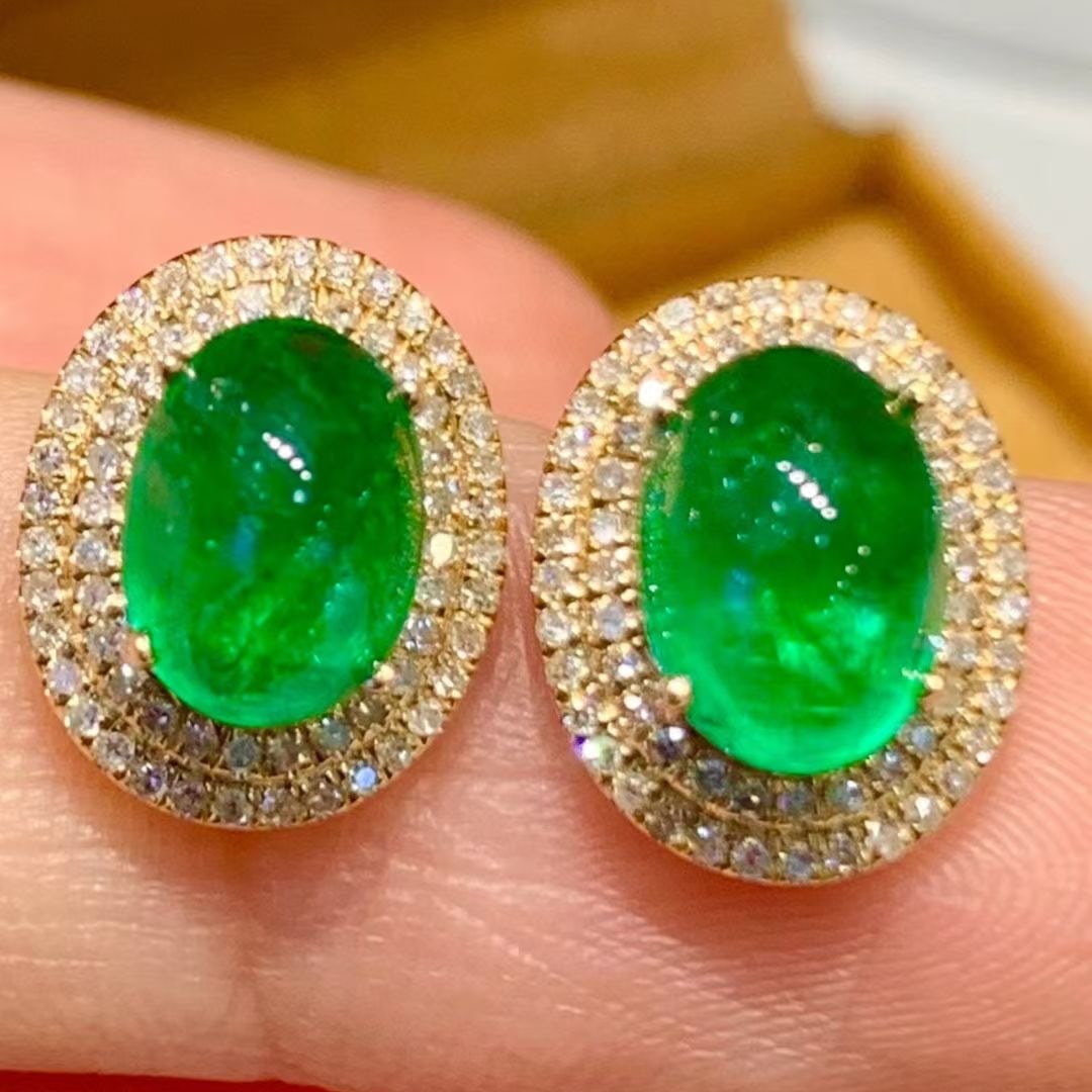 14k Gold 2.8 Ct Natural Emerald & Diamond Earrings - 2