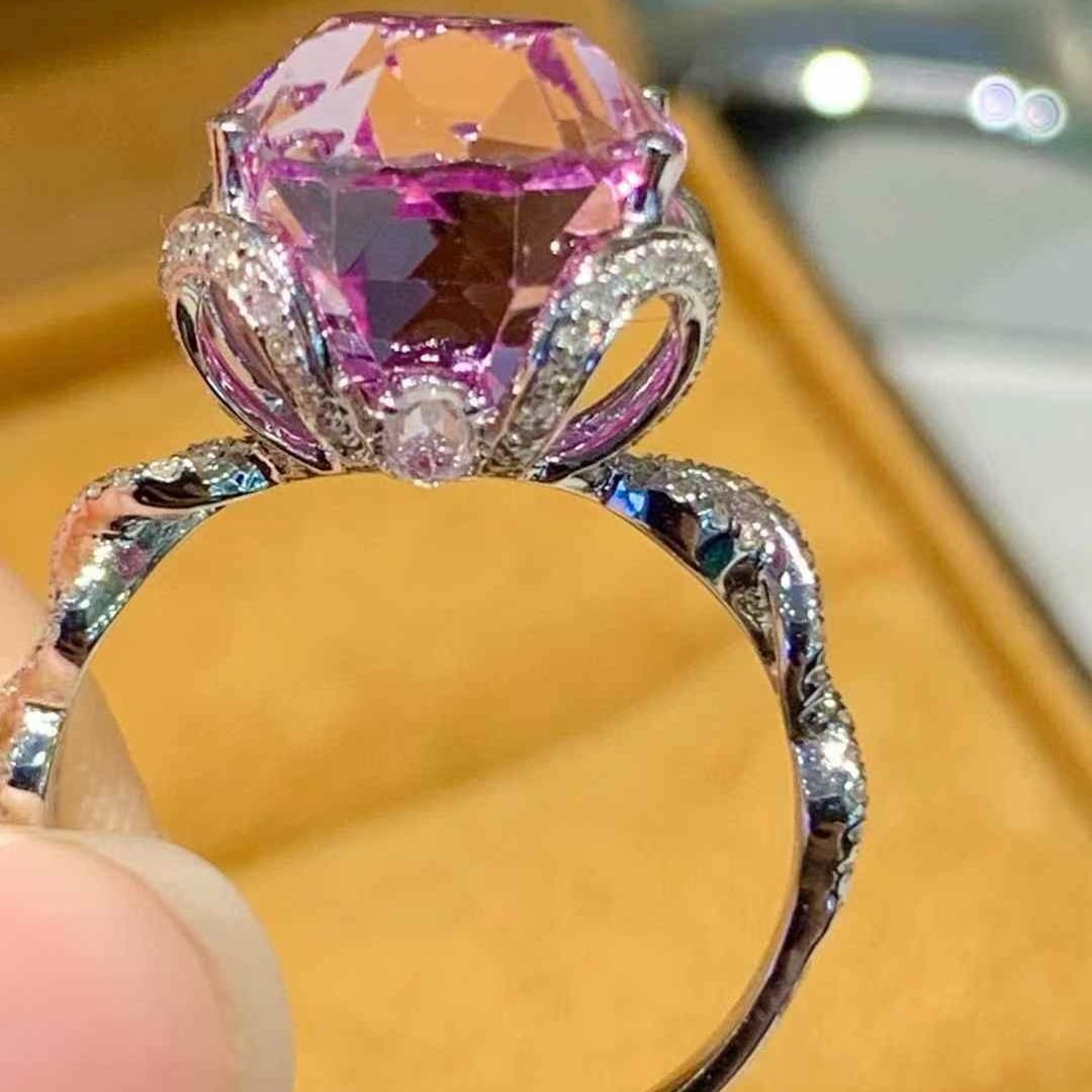 14k Gold 11.5 Ct Natural Kunzite & Diamond Ring - 3