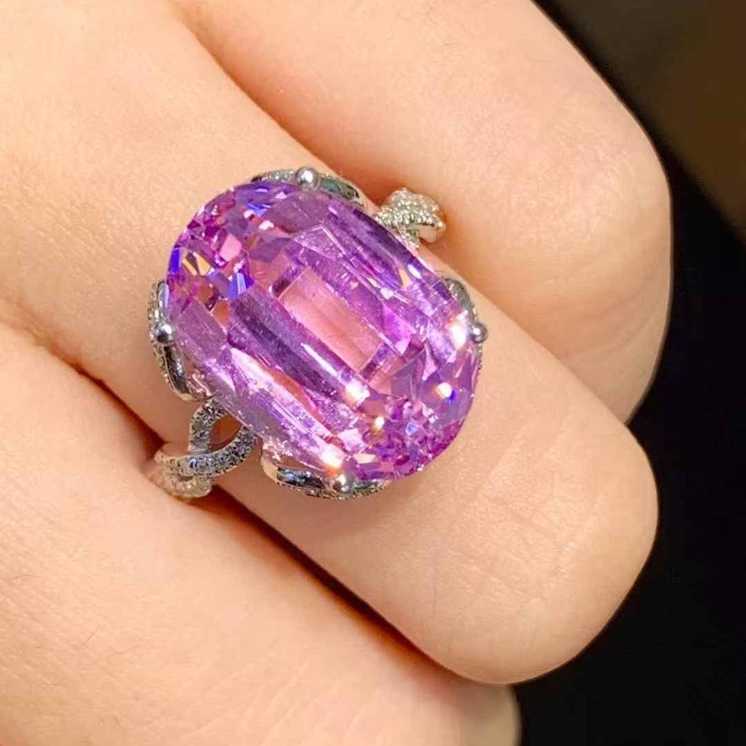 14k Gold 11.5 Ct Natural Kunzite & Diamond Ring - 5