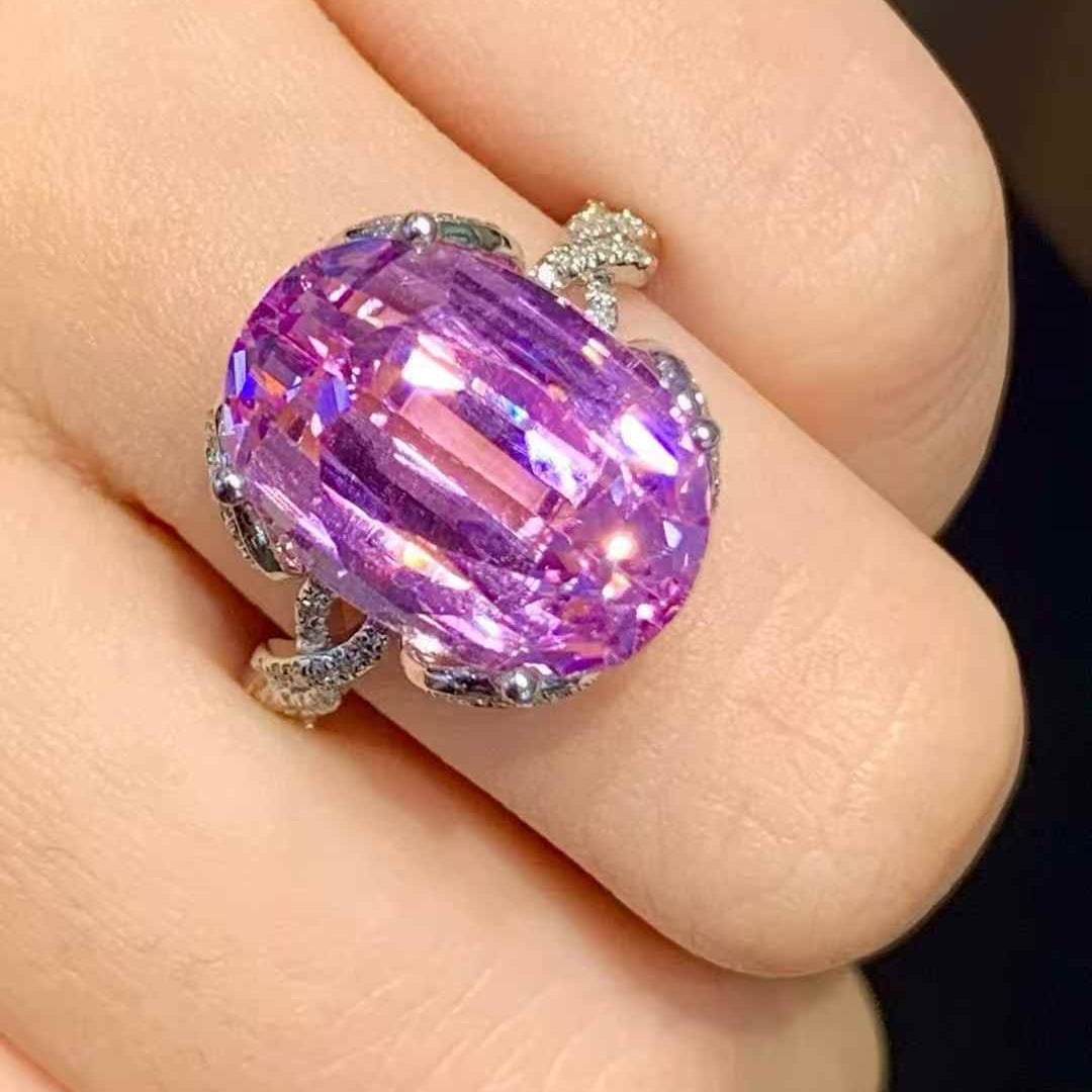 14k Gold 11.5 Ct Natural Kunzite & Diamond Ring - 6
