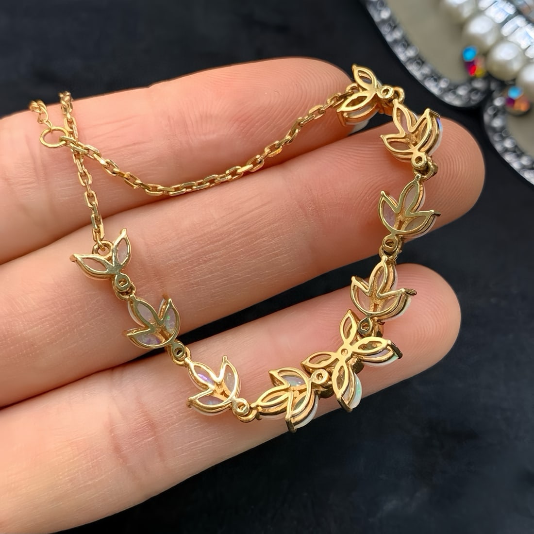 14k Gold 2.30 Ctw Natural Opal & Diamond Bracelet - 5