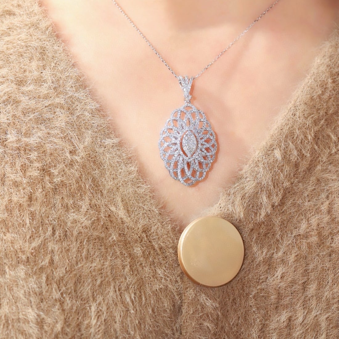 14k Gold 1.05 Ct Natural H Diamond Pendant( Without Chain ) - 8