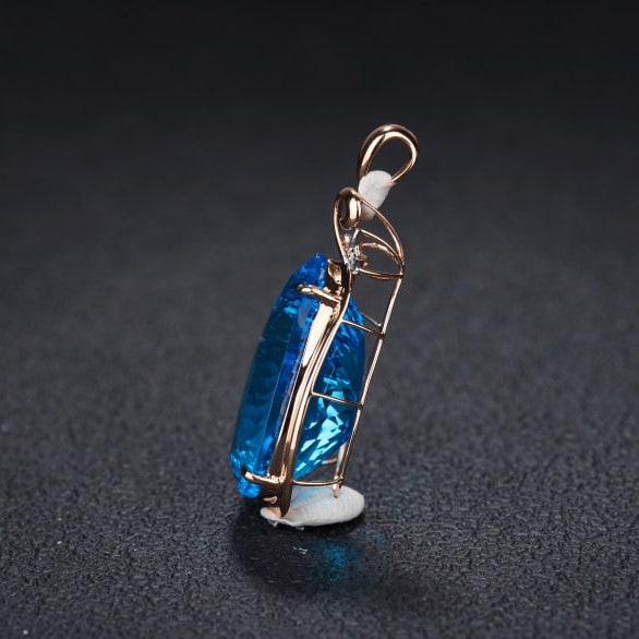 14k Gold 26.79 Ct Natural Topaz & Diamond Pendant( Without Chain ) - 4