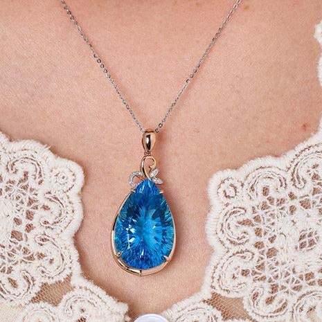 14k Gold 26.79 Ct Natural Topaz & Diamond Pendant( Without Chain ) - 9