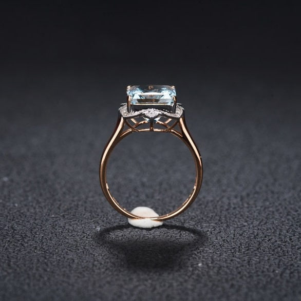 14k Gold 4.48 Ct Natural Aquamarine & Diamond Ring - 6