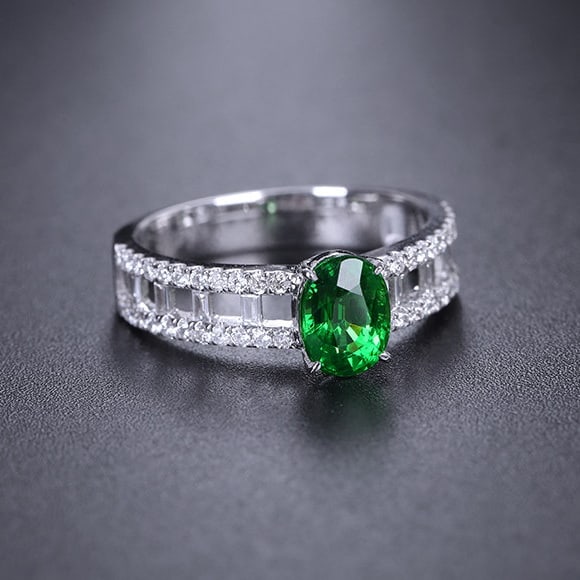 14k Gold 1.58 Ctw Vivid Green Natural Tsavorite & Diamond Ring - 2