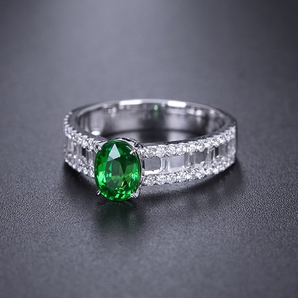 14k Gold 1.58 Ctw Vivid Green Natural Tsavorite & Diamond Ring - 3