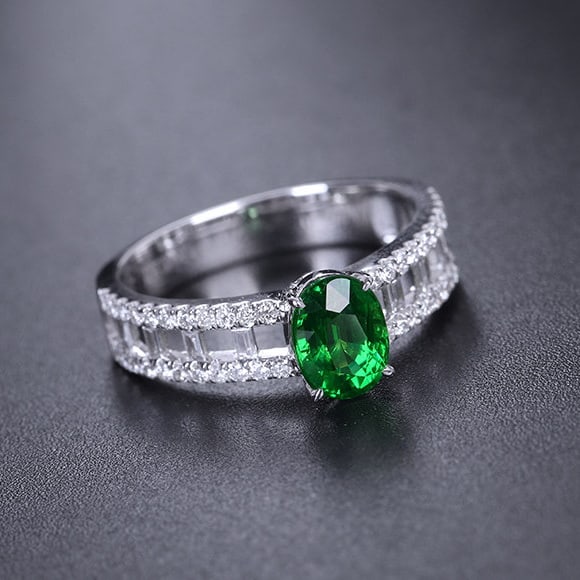 14k Gold 1.58 Ctw Vivid Green Natural Tsavorite & Diamond Ring - 4