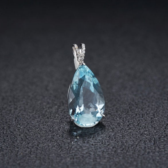 14k Gold 6.16 Ct Natural Aquamarine & Diamond Pendant( Without Chain ) - 2