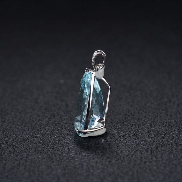 14k Gold 6.16 Ct Natural Aquamarine & Diamond Pendant( Without Chain ) - 4