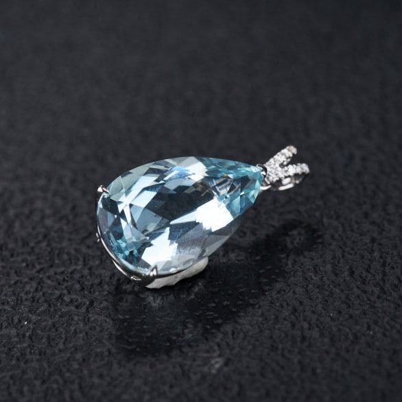 14k Gold 6.16 Ct Natural Aquamarine & Diamond Pendant( Without Chain ) - 6