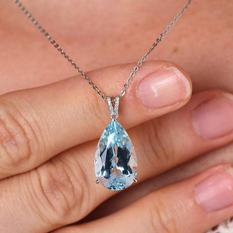 14k Gold 6.16 Ct Natural Aquamarine & Diamond Pendant( Without Chain ) - 8