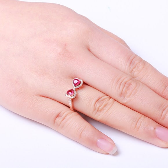 14k Gold 0.88 Ctw Natural Ruby & Diamond Ring - 5