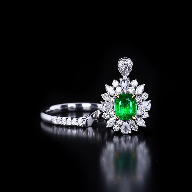 14k Gold 1.81 Ctw Vivid Green Natural Emerald & Diamond Ring/pendant( Without Chain ) - 4