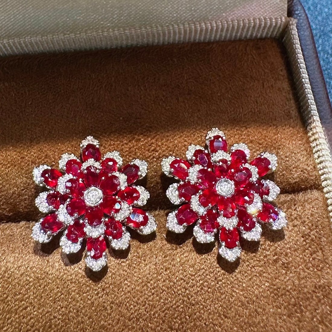 14k Gold 3.36 Ct Natural Ruby & Diamond Earrings - 2