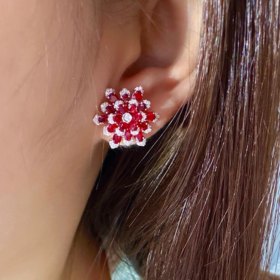 14k Gold 3.36 Ct Natural Ruby & Diamond Earrings - 4