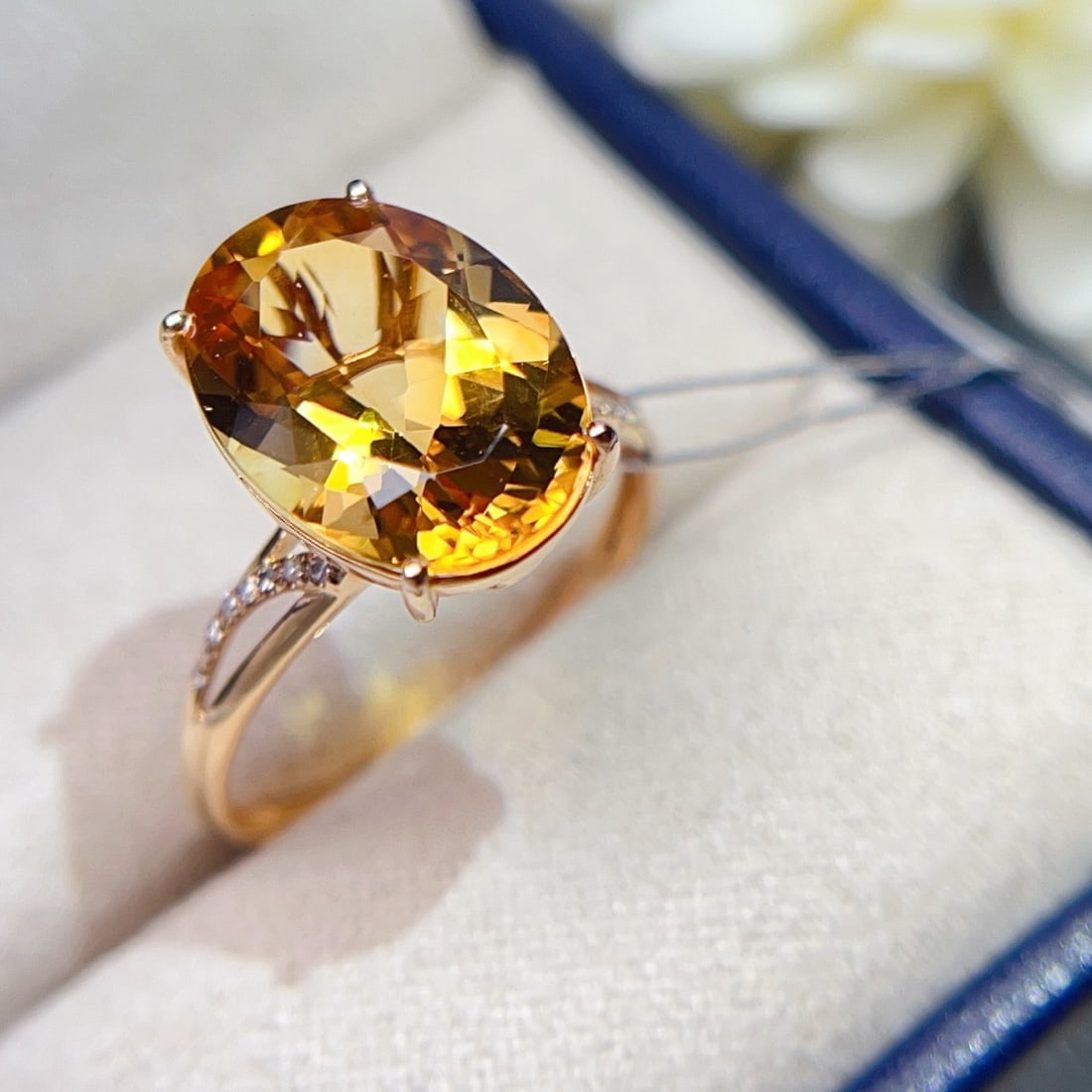14k Gold 5.35 Ctw Natural Citrine & Diamond Ring - 5